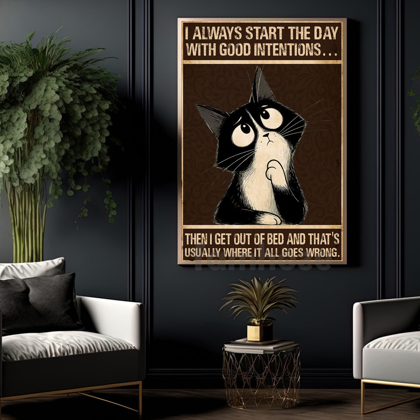 Funny Cat Canvas Painting, Where It All Goes Wrong Wall Art Decor, Poster Gift For Cat Lovers