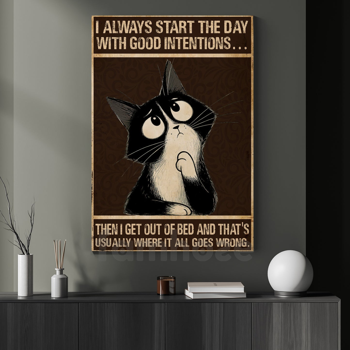 Funny Cat Canvas Painting, Where It All Goes Wrong Wall Art Decor, Poster Gift For Cat Lovers