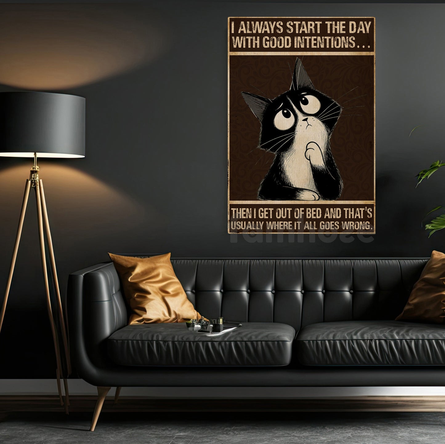 Funny Cat Canvas Painting, Where It All Goes Wrong Wall Art Decor, Poster Gift For Cat Lovers