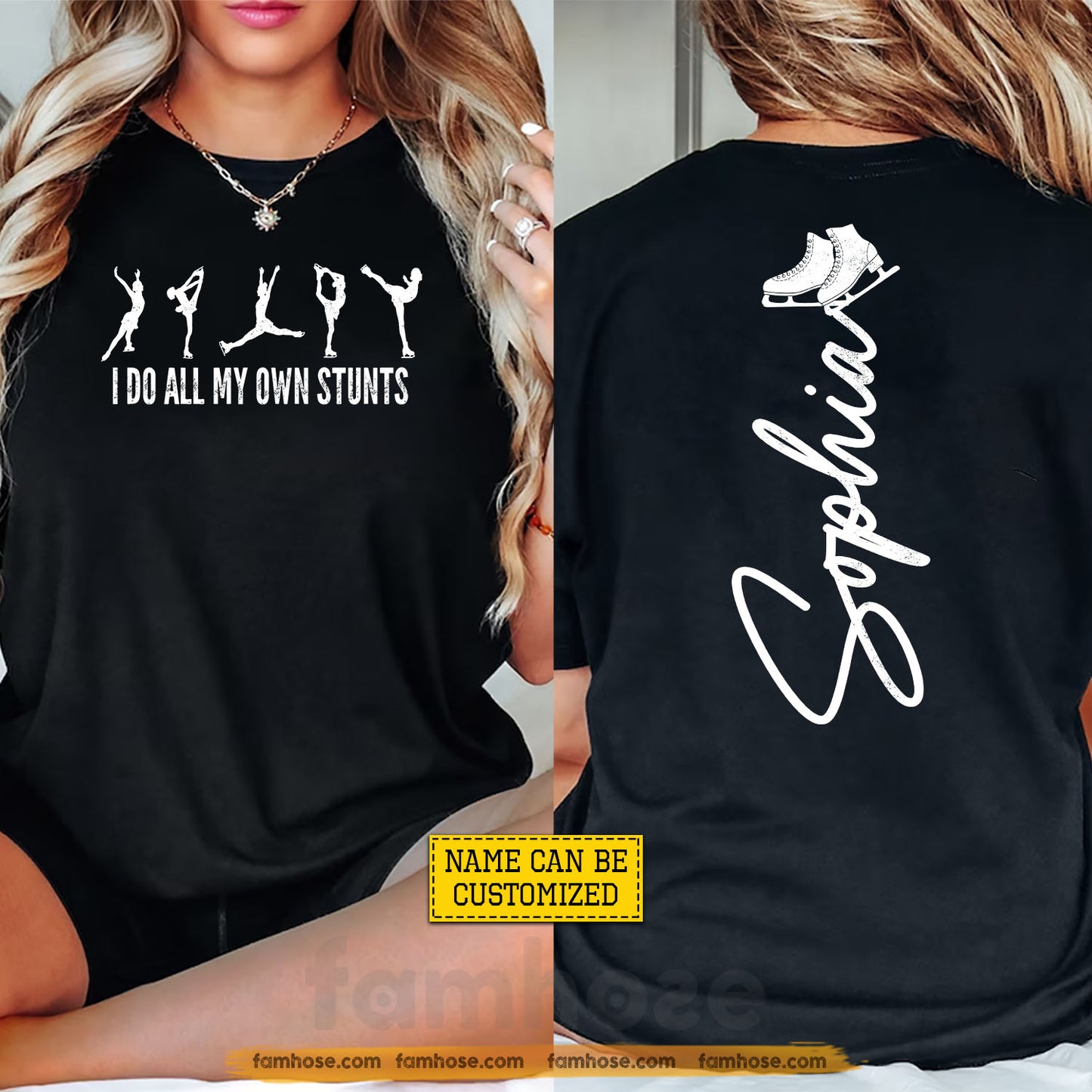 Personalized Ice Skating Two-sided T-shirt, I Do All My Own Stunts Sport Tees Gift For Ice Skating Lover
