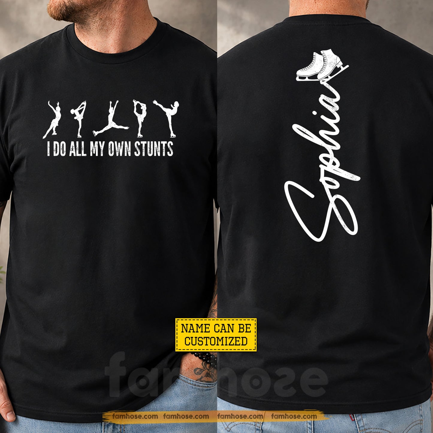 Personalized Ice Skating Two-sided T-shirt, I Do All My Own Stunts Sport Tees Gift For Ice Skating Lover