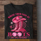 Pink Cowgirl T-shirt, Where Them Fans At Boots, Gift For Cowgirl Who Supports Breast Cancer Awareness
