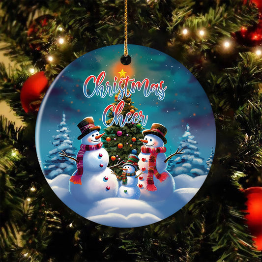 Christmas Cheer, Snowman Circle Ceramic Ornament Christmas Gift