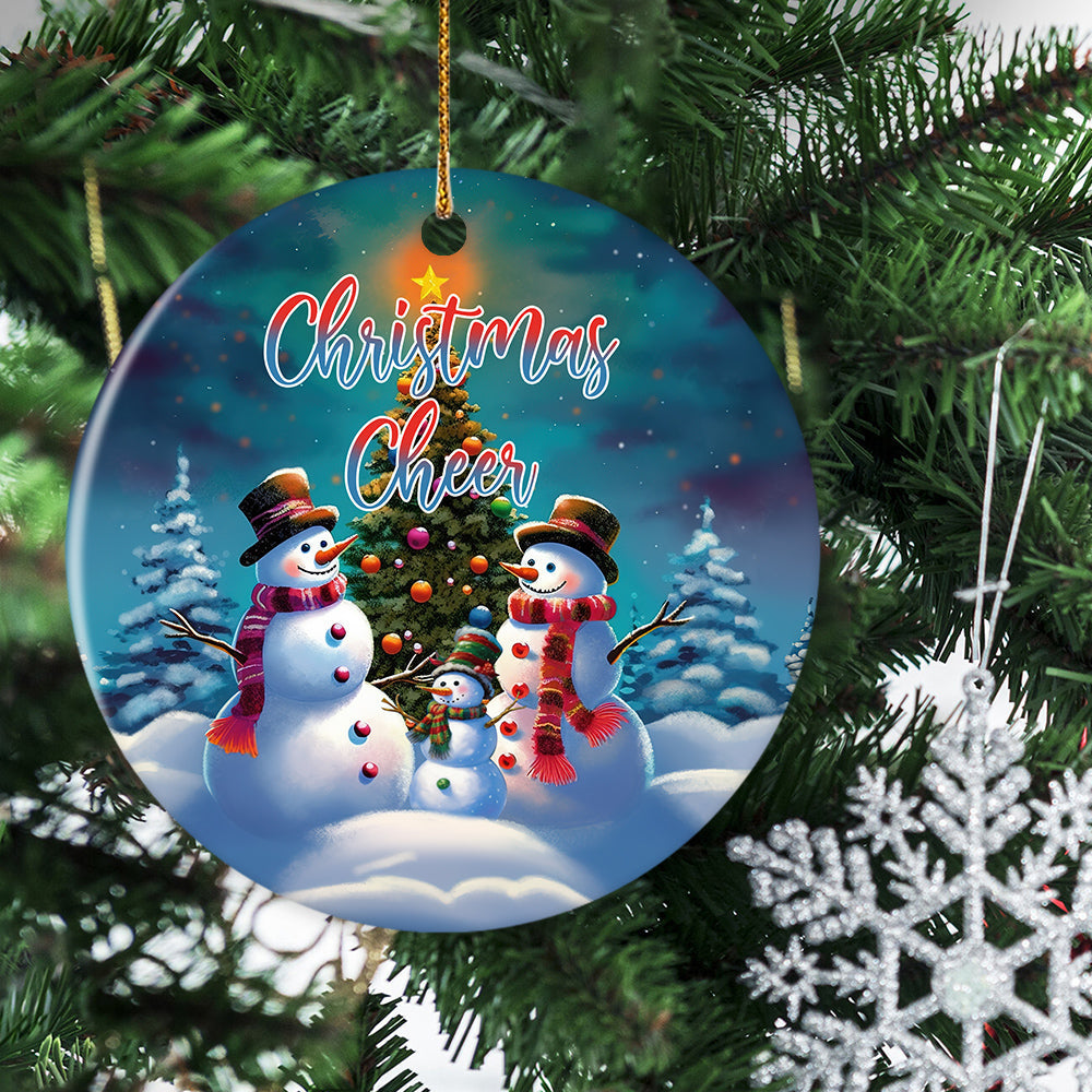 Christmas Cheer, Snowman Circle Ceramic Ornament Christmas Gift