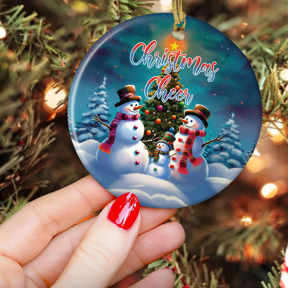 Christmas Cheer, Snowman Circle Ceramic Ornament Christmas Gift