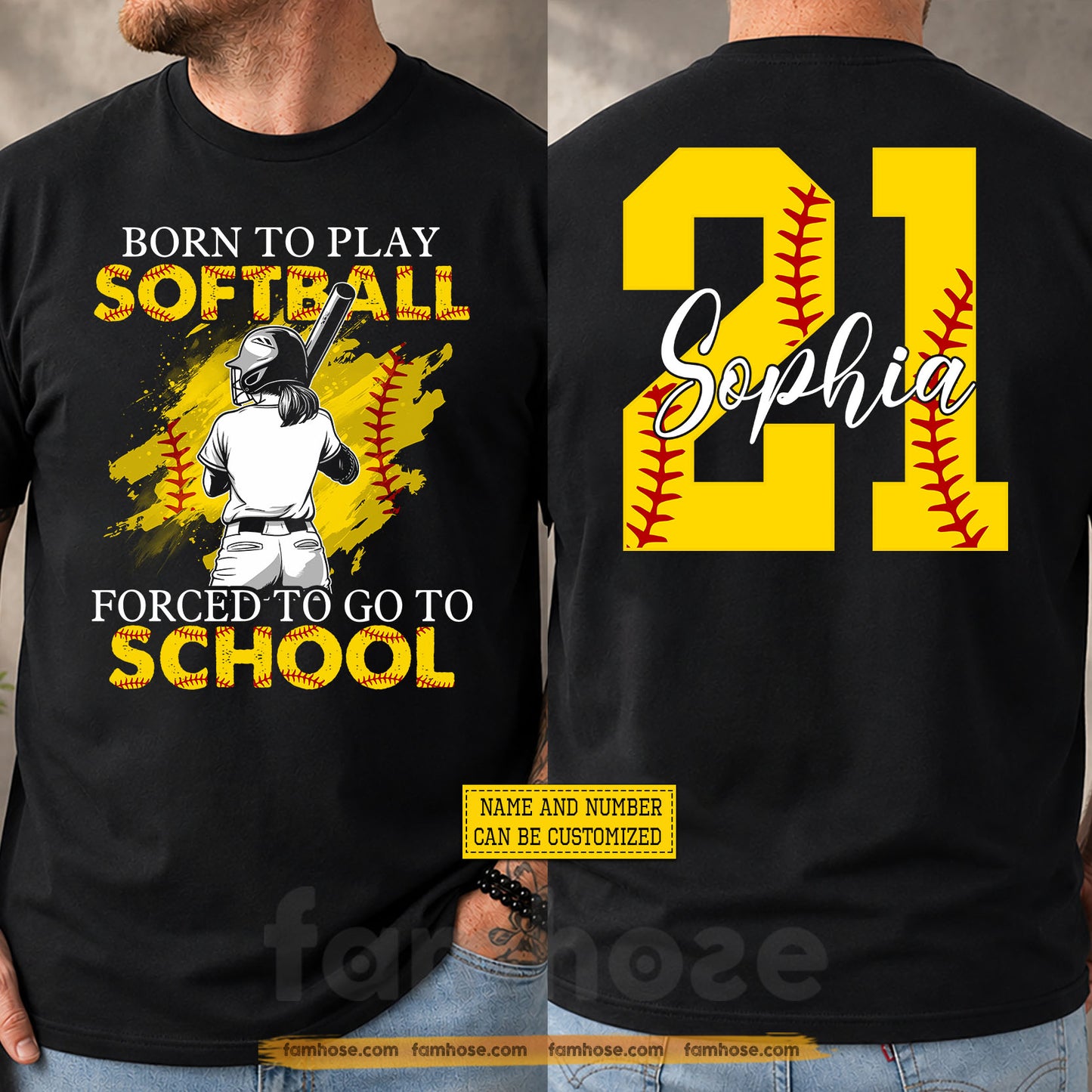 Personalized Softball First Day Of School Two-sided T-shirt, Born To Play Softball Back To School Sport Tees, Student Gift For Softball Lover