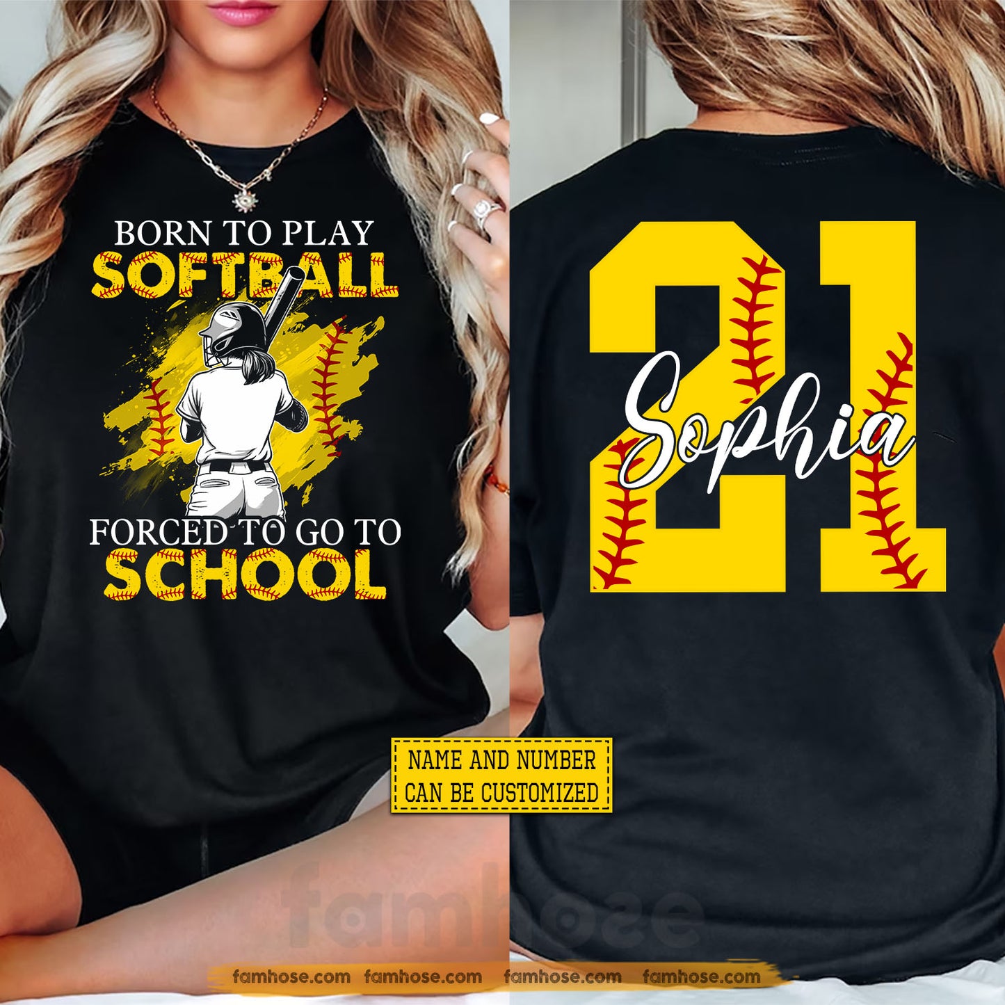 Personalized Softball First Day Of School Two-sided T-shirt, Born To Play Softball Back To School Sport Tees, Student Gift For Softball Lover