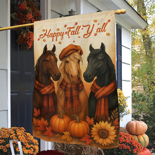 Thanksgiving Horse Garden & House Flag, Happy Fall Y'all Thankful Outdoor Decor, Yard Decor Gift For Horse Lovers