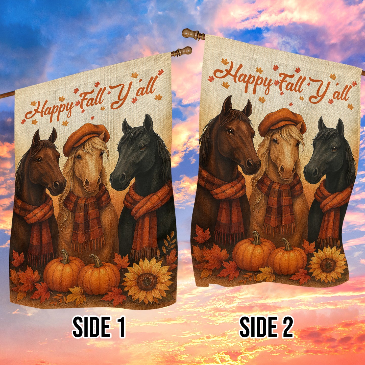 Thanksgiving Horse Garden & House Flag, Happy Fall Y'all Thankful Outdoor Decor, Yard Decor Gift For Horse Lovers