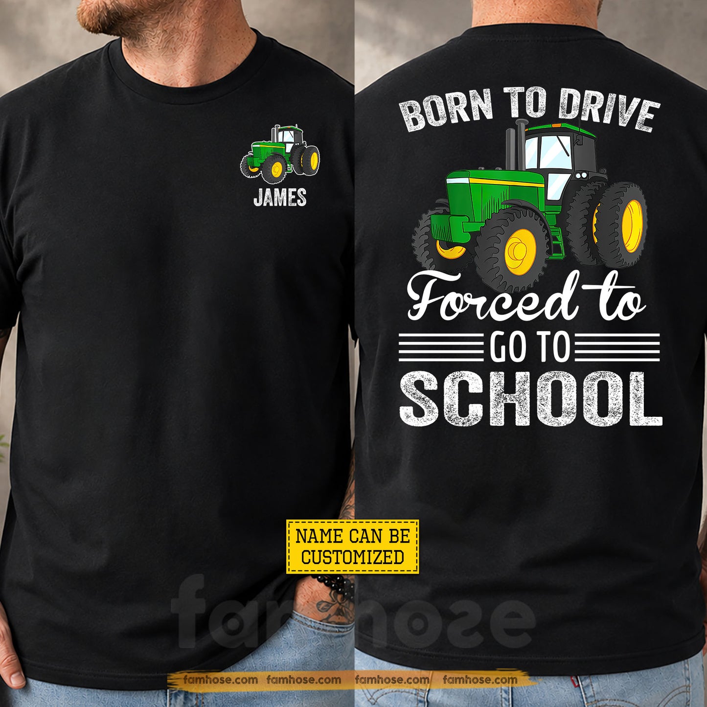 Personalized Farming Tractor First Day Of School Two-sided T-shirt, Born To Drive Back To School Tees, Student Gift For Farming Tractor Lover