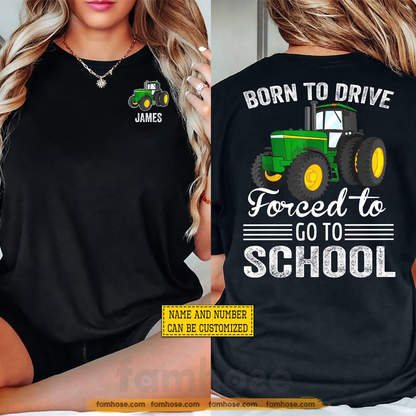 Personalized Farming Tractor First Day Of School Two-sided T-shirt, Born To Drive Back To School Tees, Student Gift For Farming Tractor Lover
