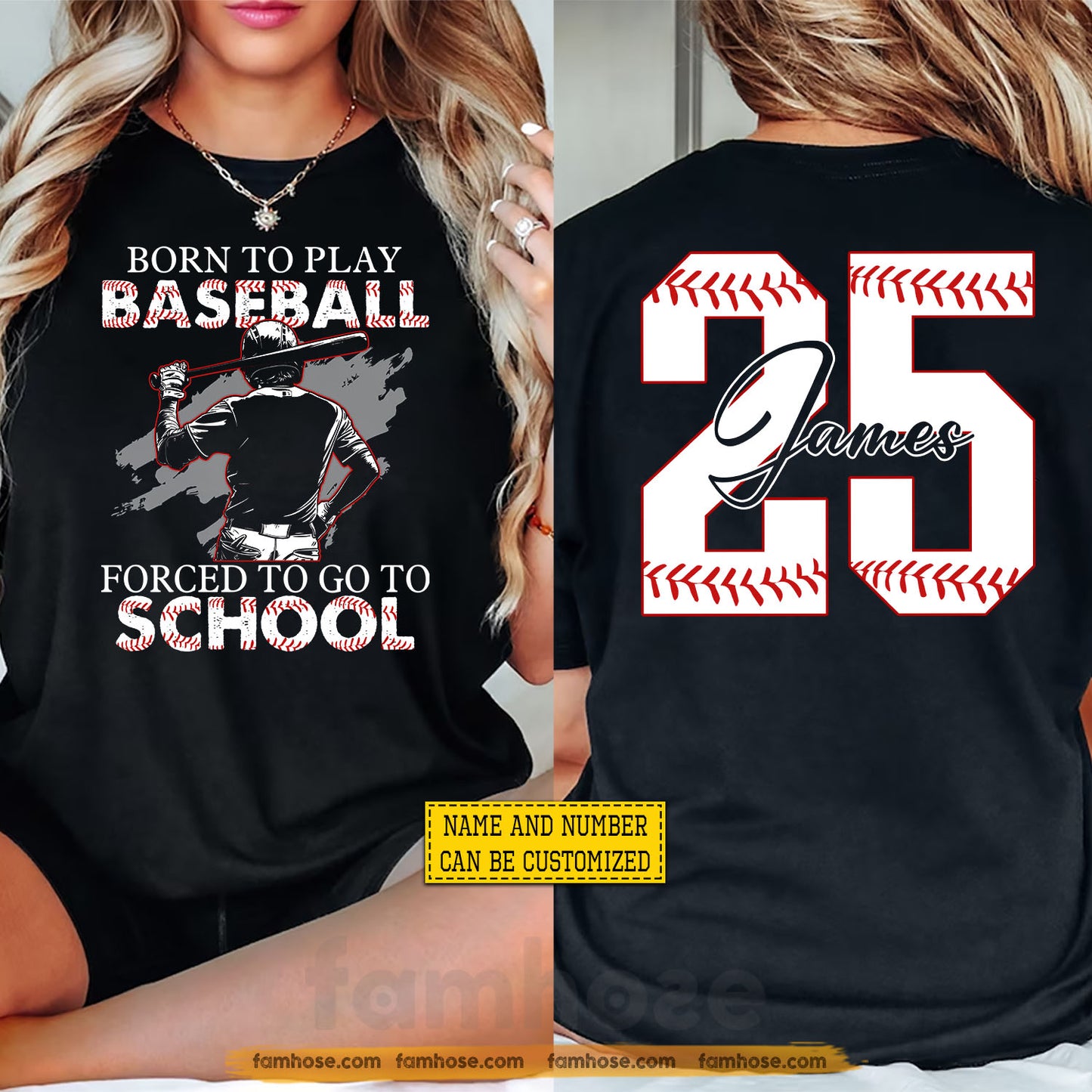 Personalized Baseball First Day Of School Two-sided T-shirt, Born To Play Baseball Back To School Sport Tees, Student Gift For Baseball Lover