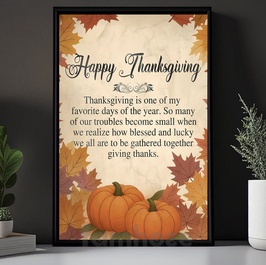 Thanksgiving Canvas Painting, Thanksgiving Is One Of My Favorite Days Wall Art Decor, Give Thanks Poster Gift