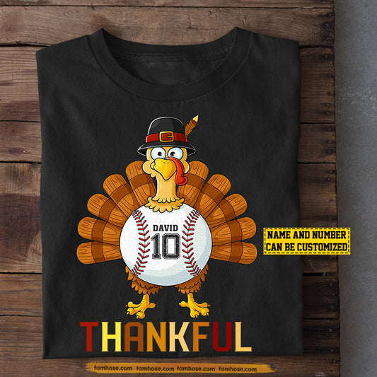 Personalized Thanksgiving Baseball T-shirt, Thankful Turkey Tees Gift For Baseball Lovers