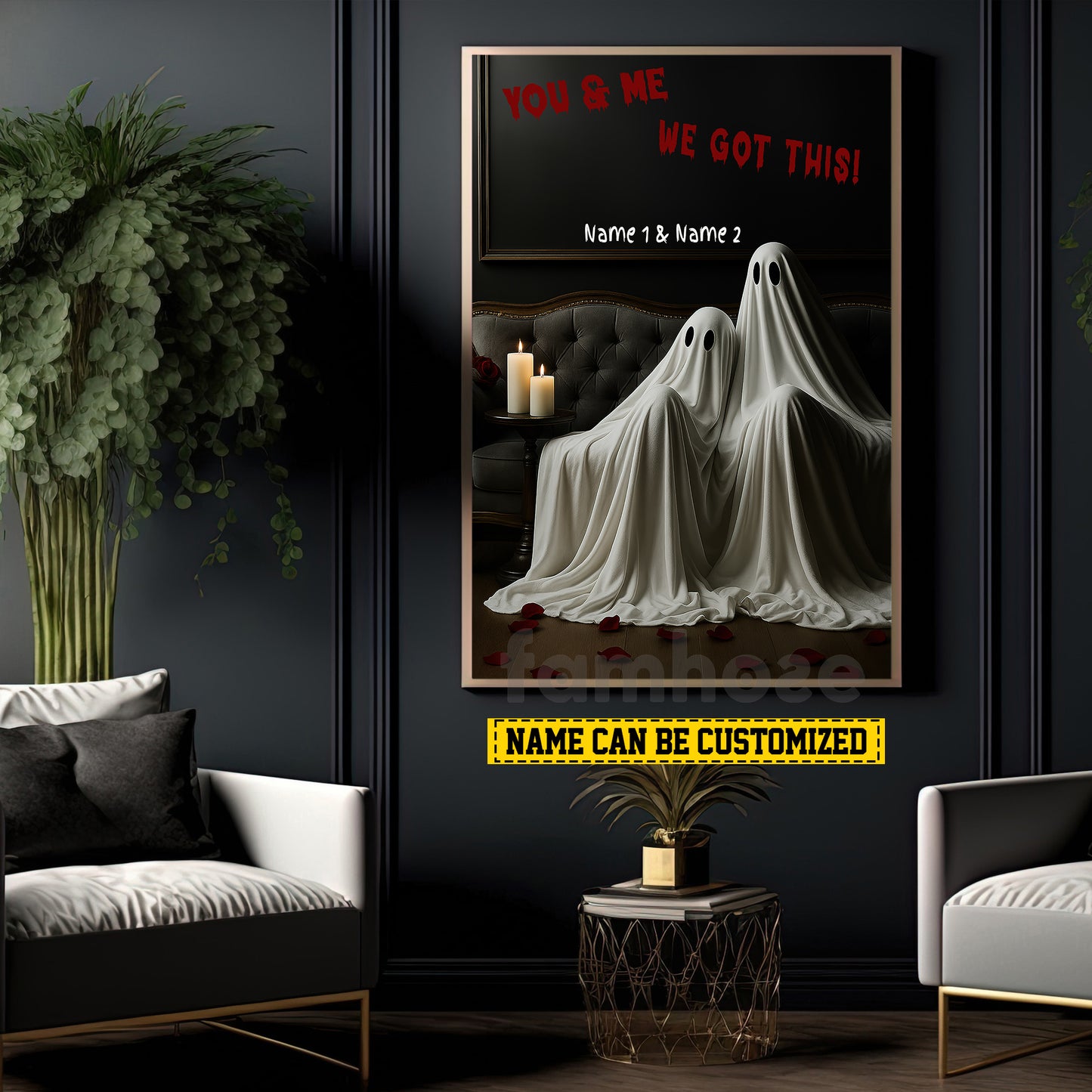 Personalized Halloween Couple Ghost Canvas Painting, You & Me We Got This Wall Art Decor, Spooky Season Poster Gift For Couple