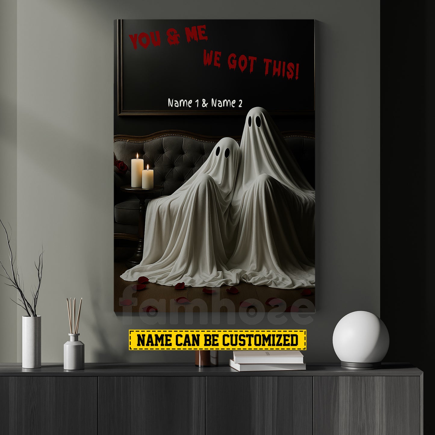 Personalized Halloween Couple Ghost Canvas Painting, You & Me We Got This Wall Art Decor, Spooky Season Poster Gift For Couple