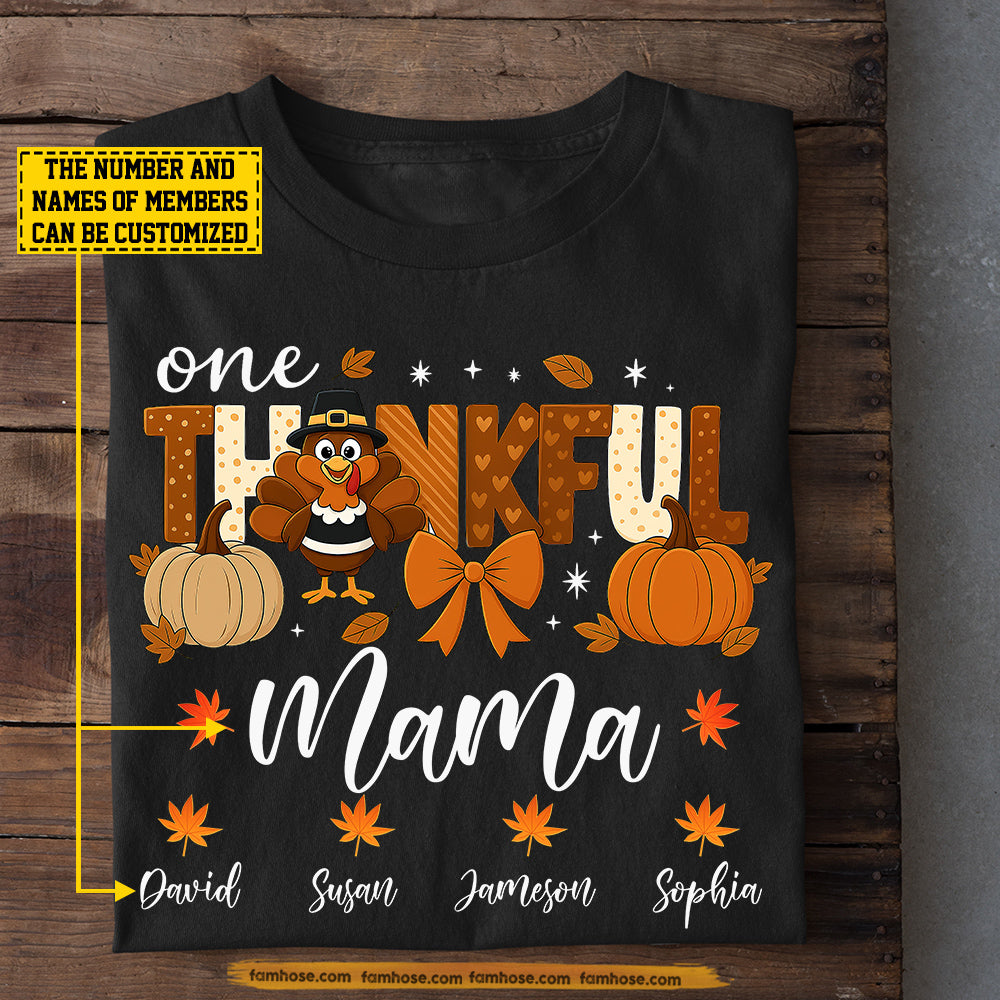 Personalized Thanksgiving T-shirt, One Thankful Mama Tees Thankful Gift For Mom
