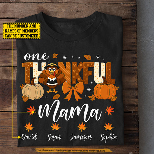 Personalized Thanksgiving T-shirt, One Thankful Mama Tees Thankful Gift For Mom