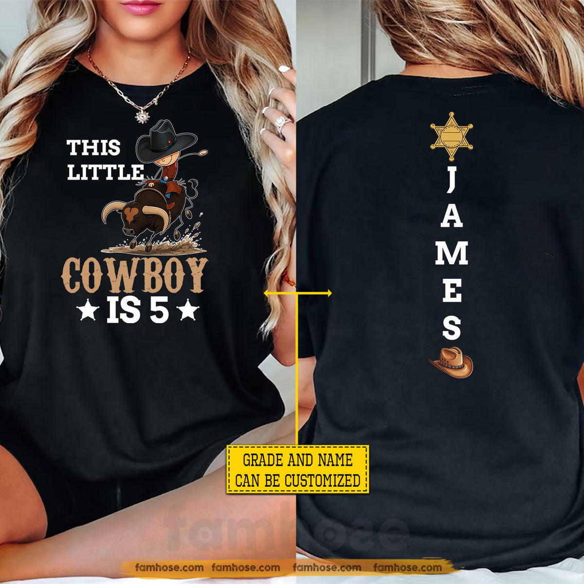 Personalized Bull Riding Kid Two-sided T-shirt, This Little Cowboy Tees Gift For Bull Riding Lover