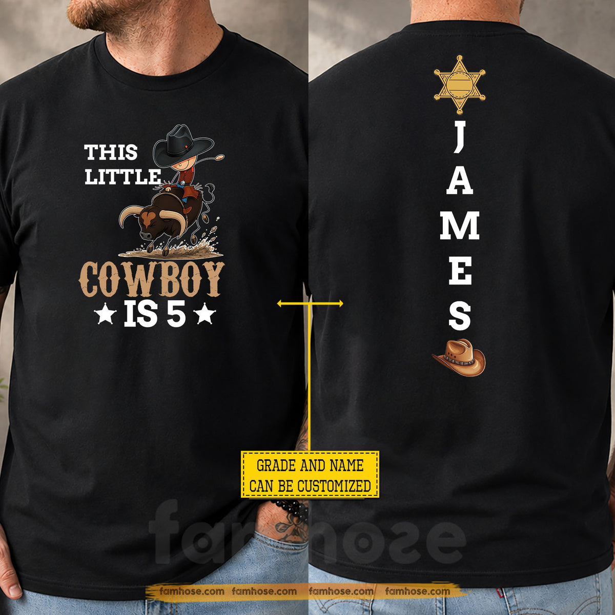 Personalized Bull Riding Kid Two-sided T-shirt, This Little Cowboy Tees Gift For Bull Riding Lover