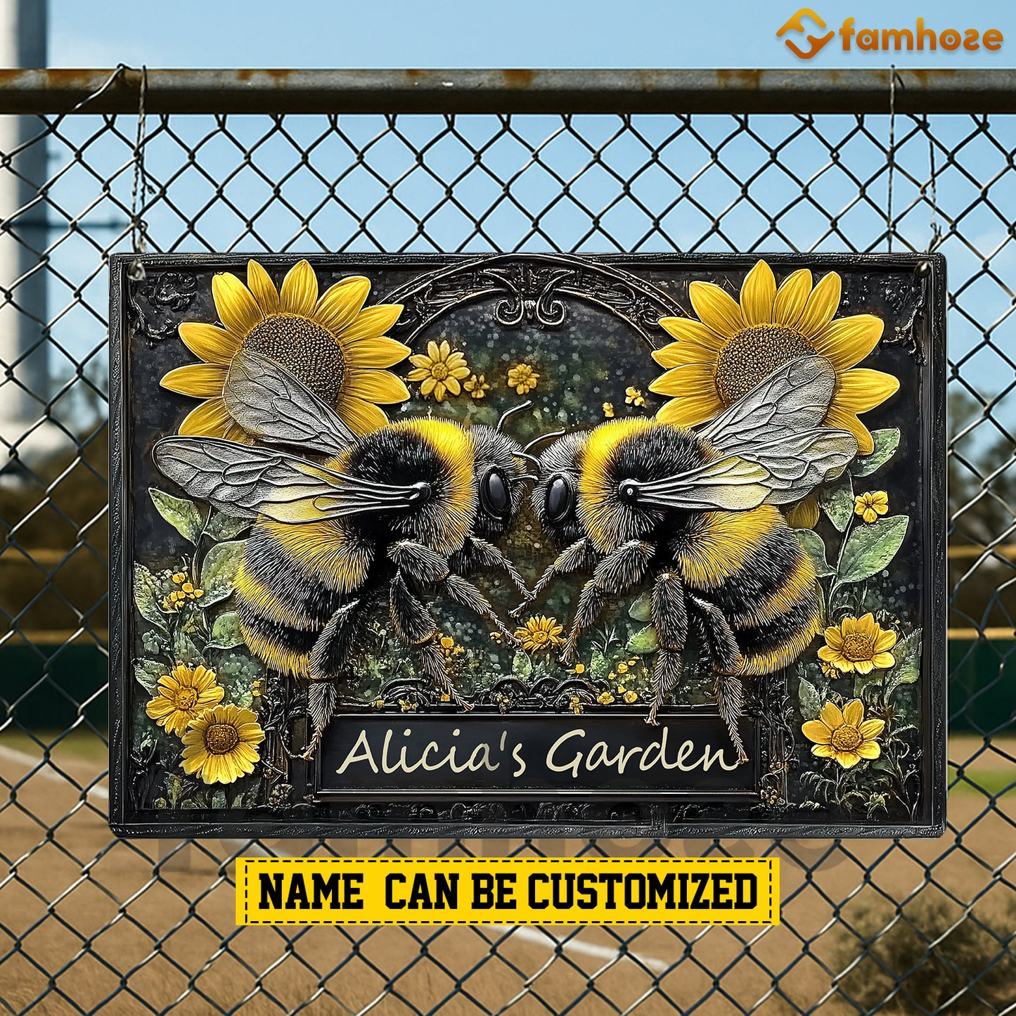 Personalized Garden 3D Metal Sign, Twin Guardian Bees Metal Sign, Decor Gift For Garden Lovers