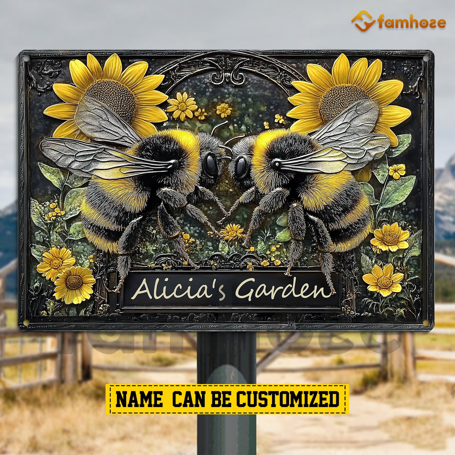 Personalized Garden 3D Metal Sign, Twin Guardian Bees Metal Sign, Decor Gift For Garden Lovers