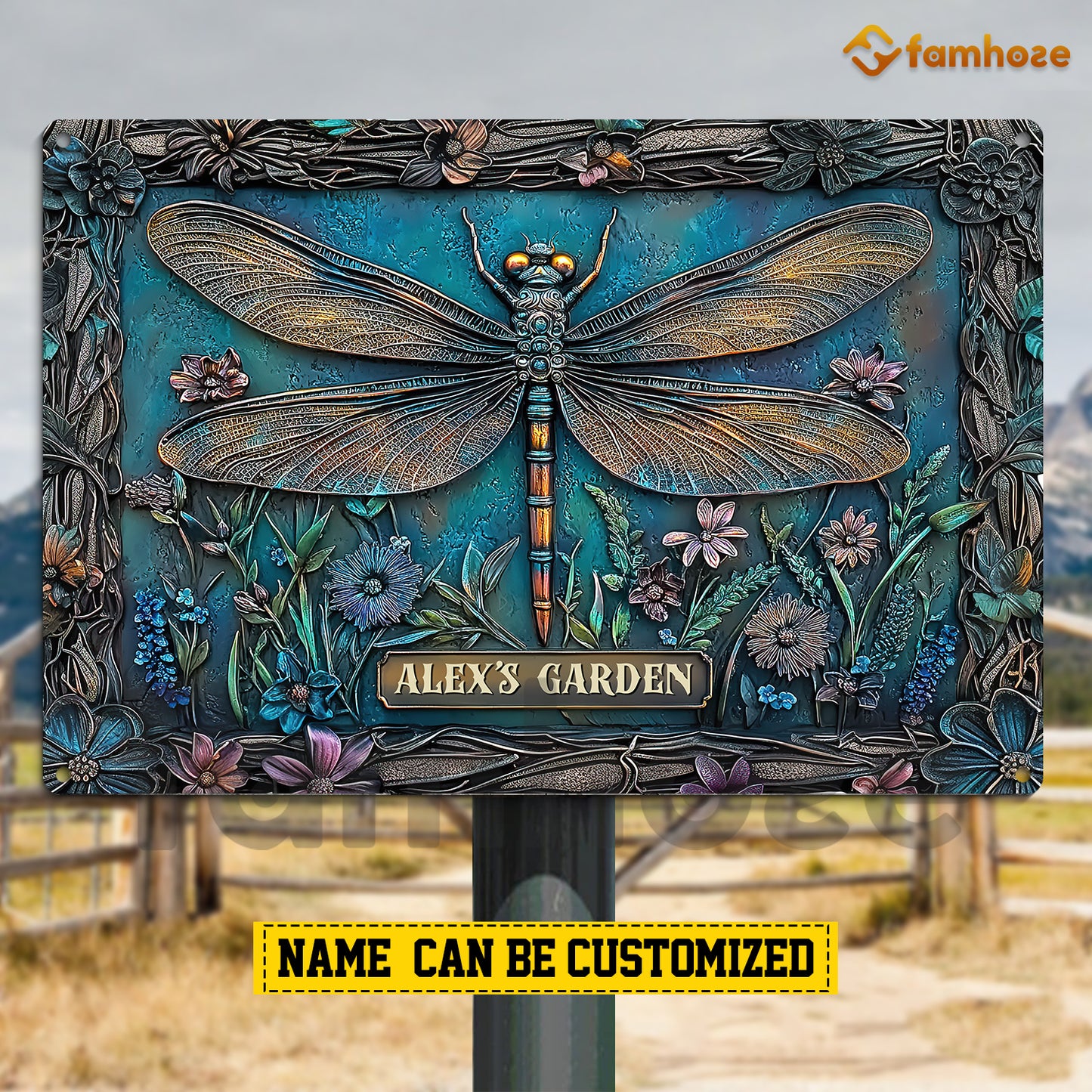 Personalized Garden 3D Metal Sign, Intricate Dragonfly Unfolding Its Wings Metal Sign, Decor Gift For Garden Lovers