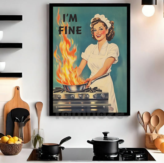 Funny Kitchen Canvas Painting, I'm Fine Wall Art Decor, Vintage Poster Gift To Decor Kitchen