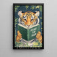 Funny Tiger Reading Book Canvas Painting, Go Got 'Em Tiger Wall Art Decor, Poster Gift For Tiger Lovers