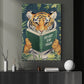 Funny Tiger Reading Book Canvas Painting, Go Got 'Em Tiger Wall Art Decor, Poster Gift For Tiger Lovers
