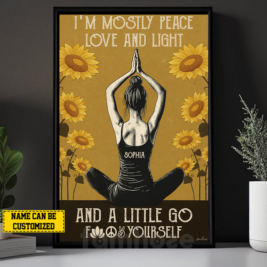 Personalized Meditation Canvas Painting, I'm Mostly Peace Love And Light Wall Art Decor, Poster Gift For Meditation Lover