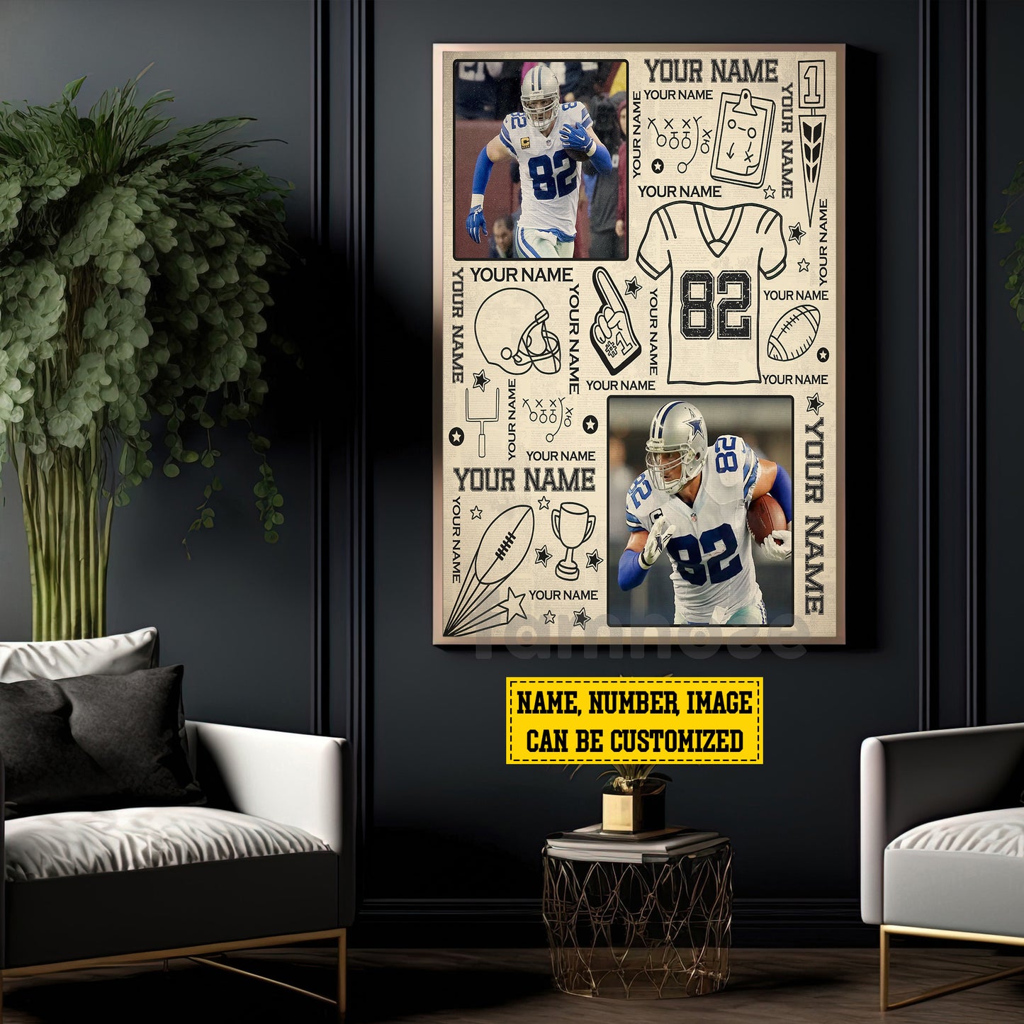 Personalized Football Canvas Painting, The Pride Of Football Player Wall Art Decor, Poster Gift For Football Lovers