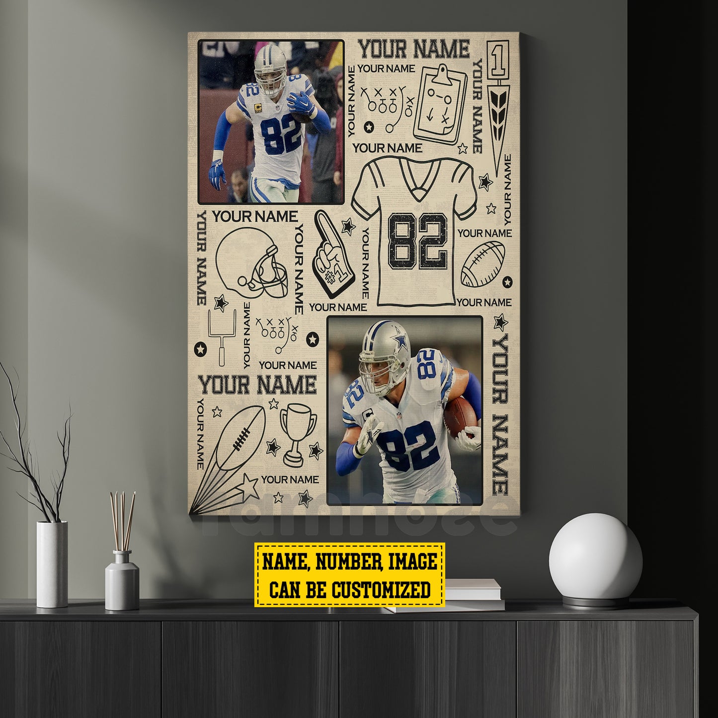 Personalized Football Canvas Painting, The Pride Of Football Player Wall Art Decor, Poster Gift For Football Lovers