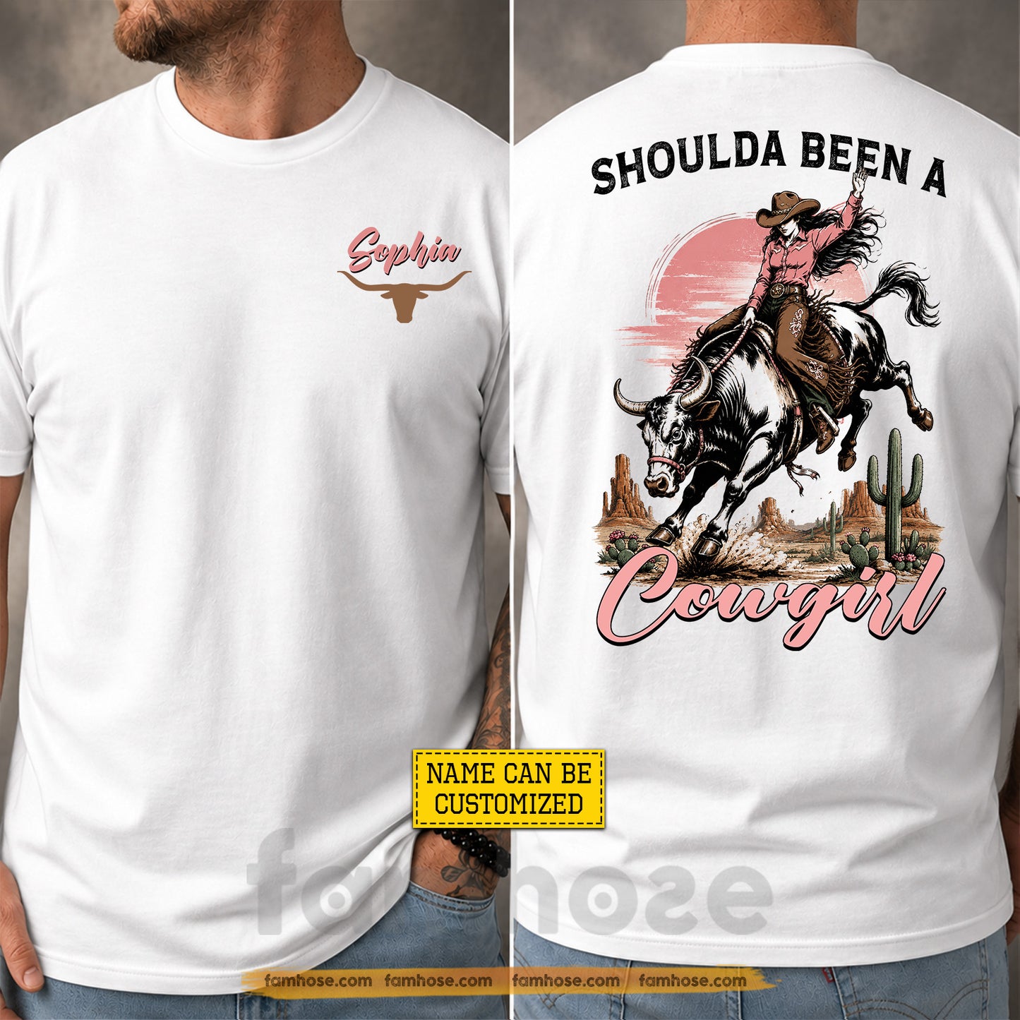 Personalized Cowgirl Bull Riding Two-sided T-shirt, Shoulda Been A Cowgirl Tees Gift For Cowgirls, Bull Riding Lover