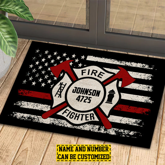Vintage Personalized Firefighter Doormat, Fire Fighter Doormat For Home Decor Housewarming Gift, Welcome Mat Gift For Firefighter Lovers