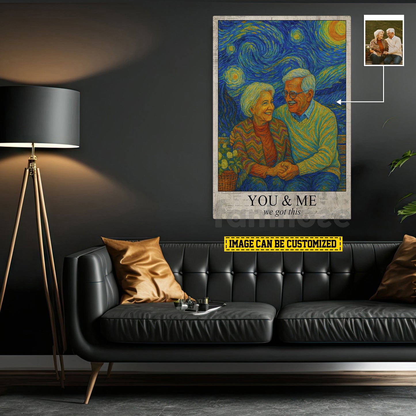 Lovely Personalized Couple Canvas Painting, We Got This Van Gogh Style Wall Art Decor, Poster Gift For Couple