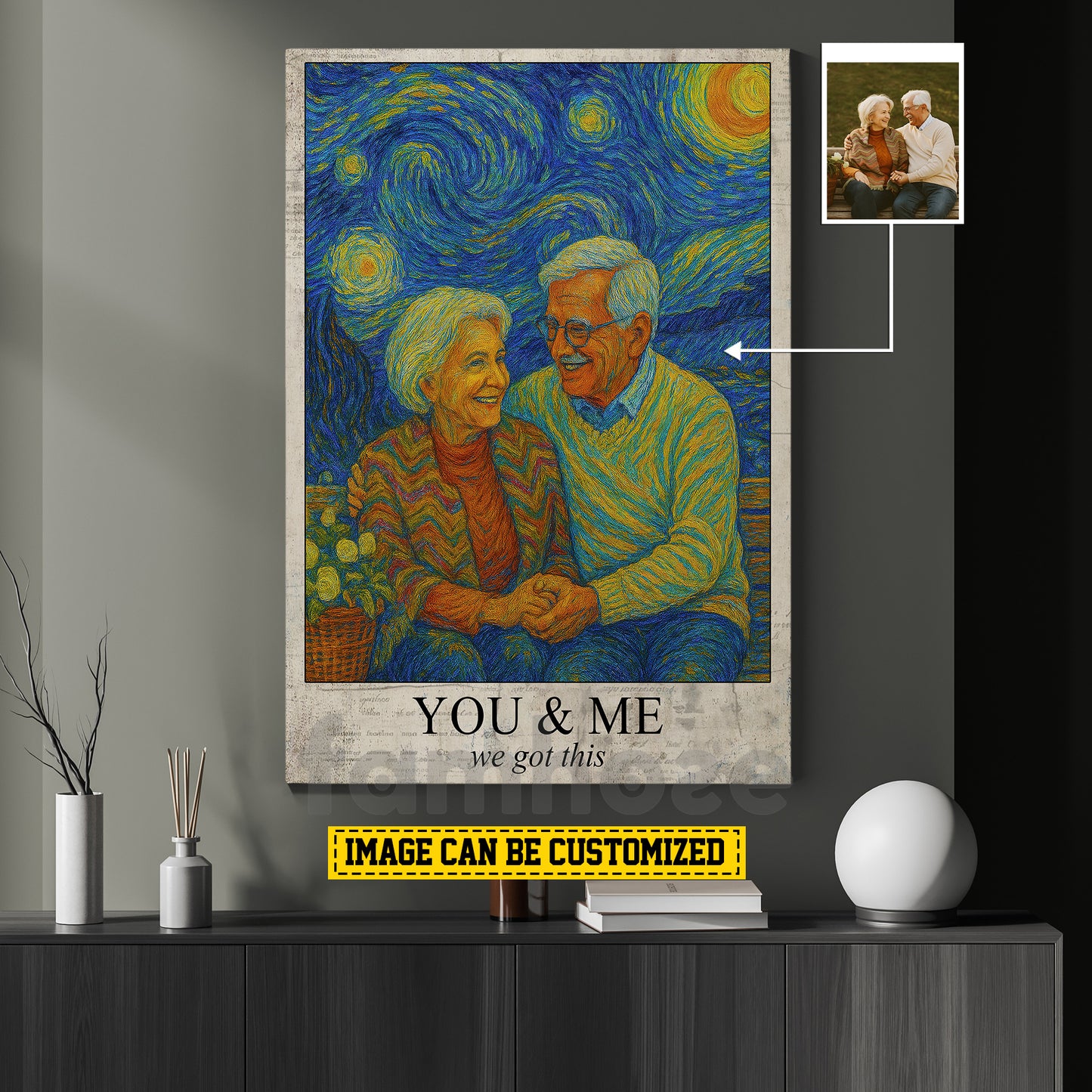 Lovely Personalized Couple Canvas Painting, We Got This Van Gogh Style Wall Art Decor, Poster Gift For Couple