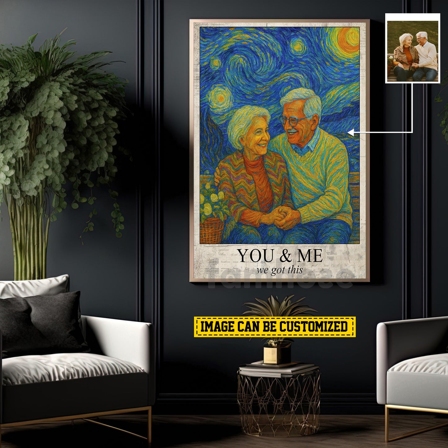 Lovely Personalized Couple Canvas Painting, We Got This Van Gogh Style Wall Art Decor, Poster Gift For Couple