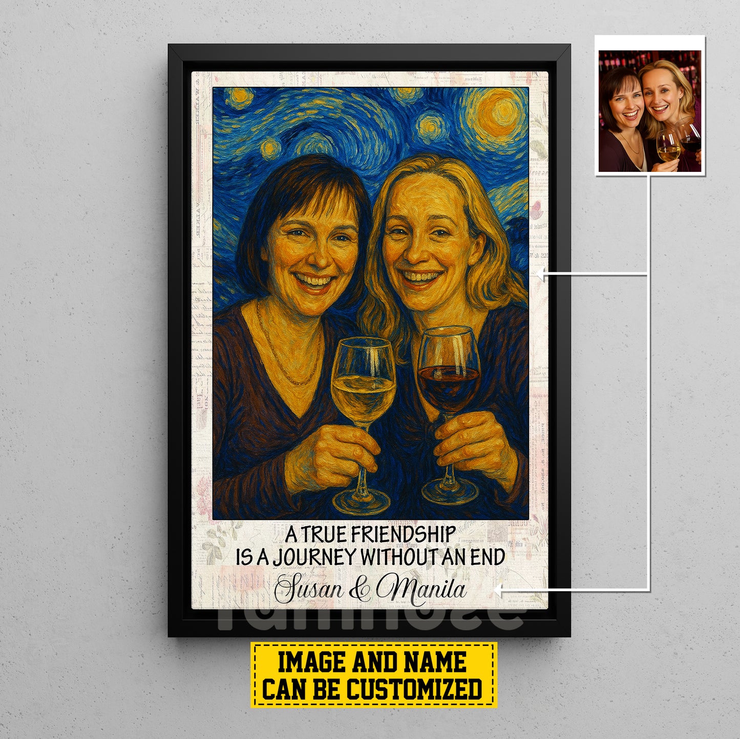 Personalized Bestfriend Canvas Painting, A True Friendship Van Gogh Style Wall Art Decor, Poster Gift For Bestfiend