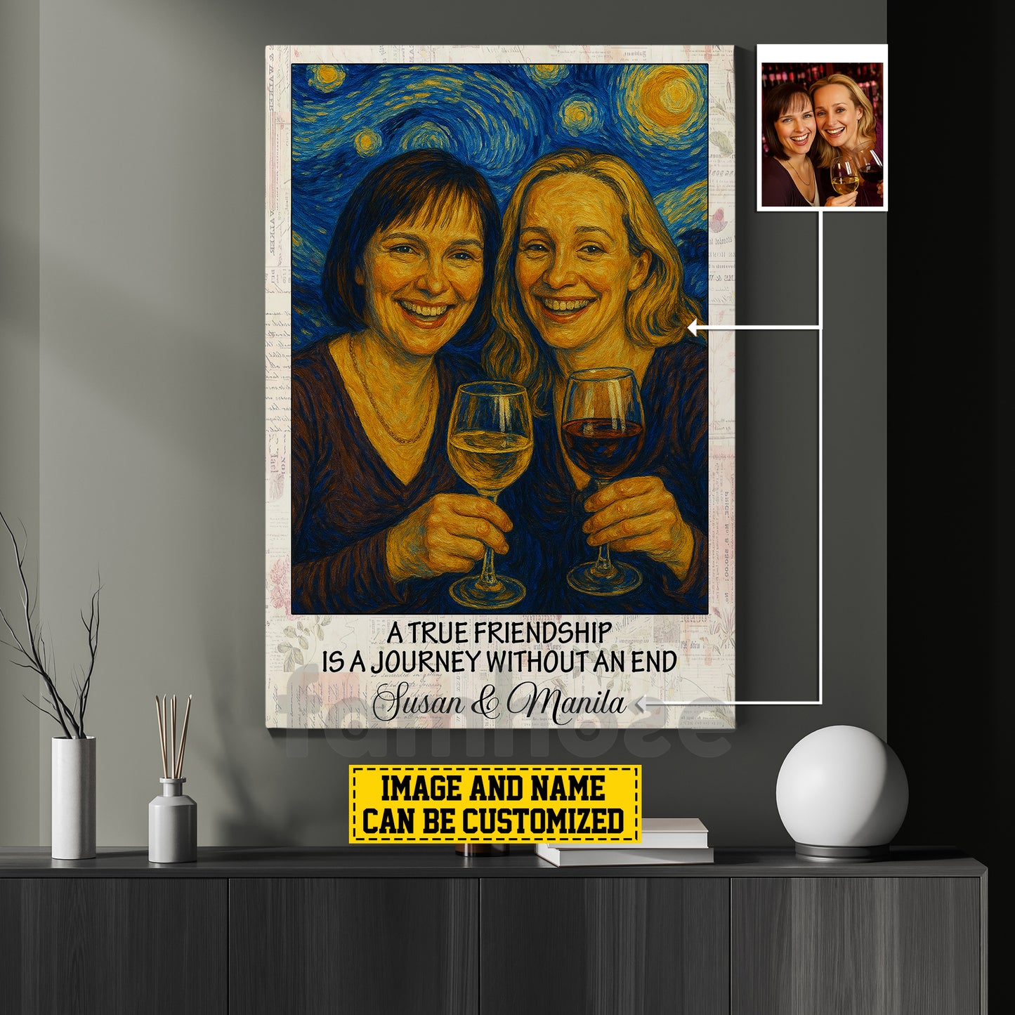 Personalized Bestfriend Canvas Painting, A True Friendship Van Gogh Style Wall Art Decor, Poster Gift For Bestfiend