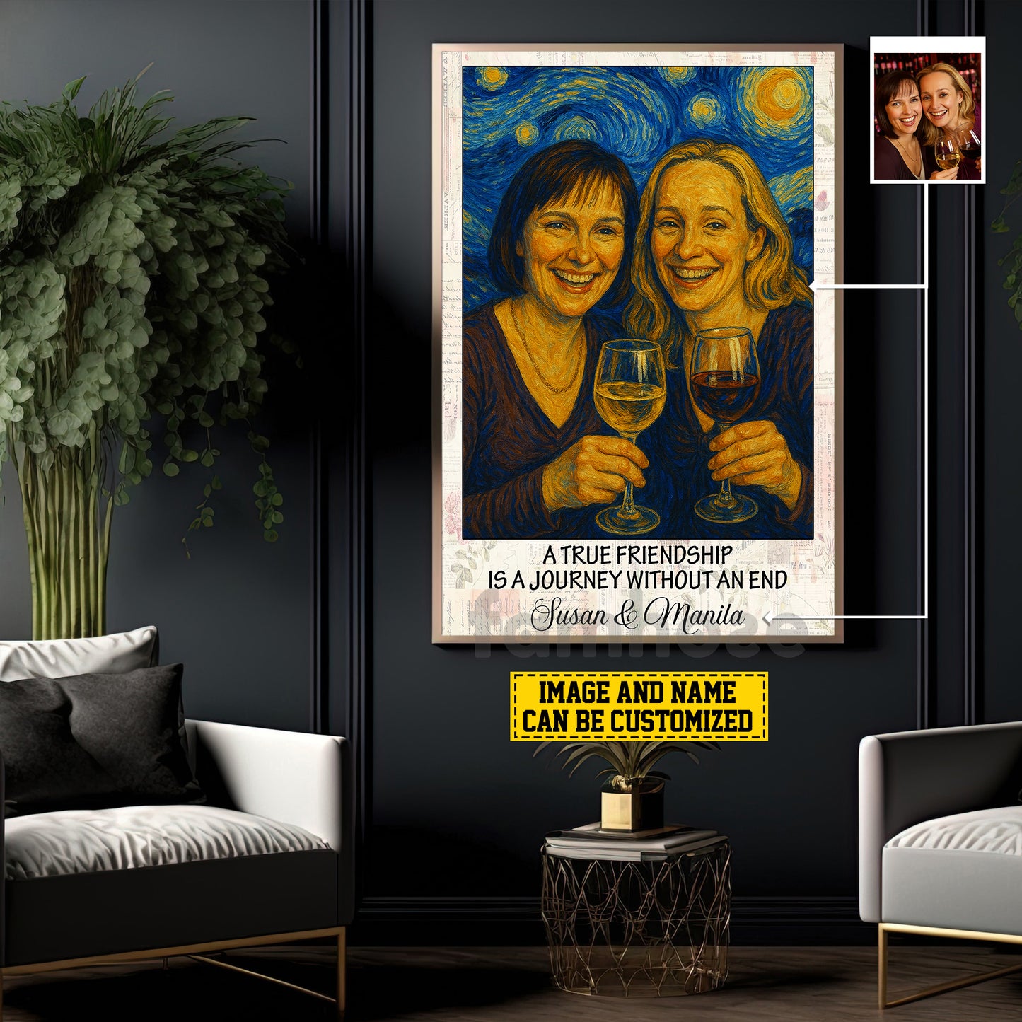 Personalized Bestfriend Canvas Painting, A True Friendship Van Gogh Style Wall Art Decor, Poster Gift For Bestfiend