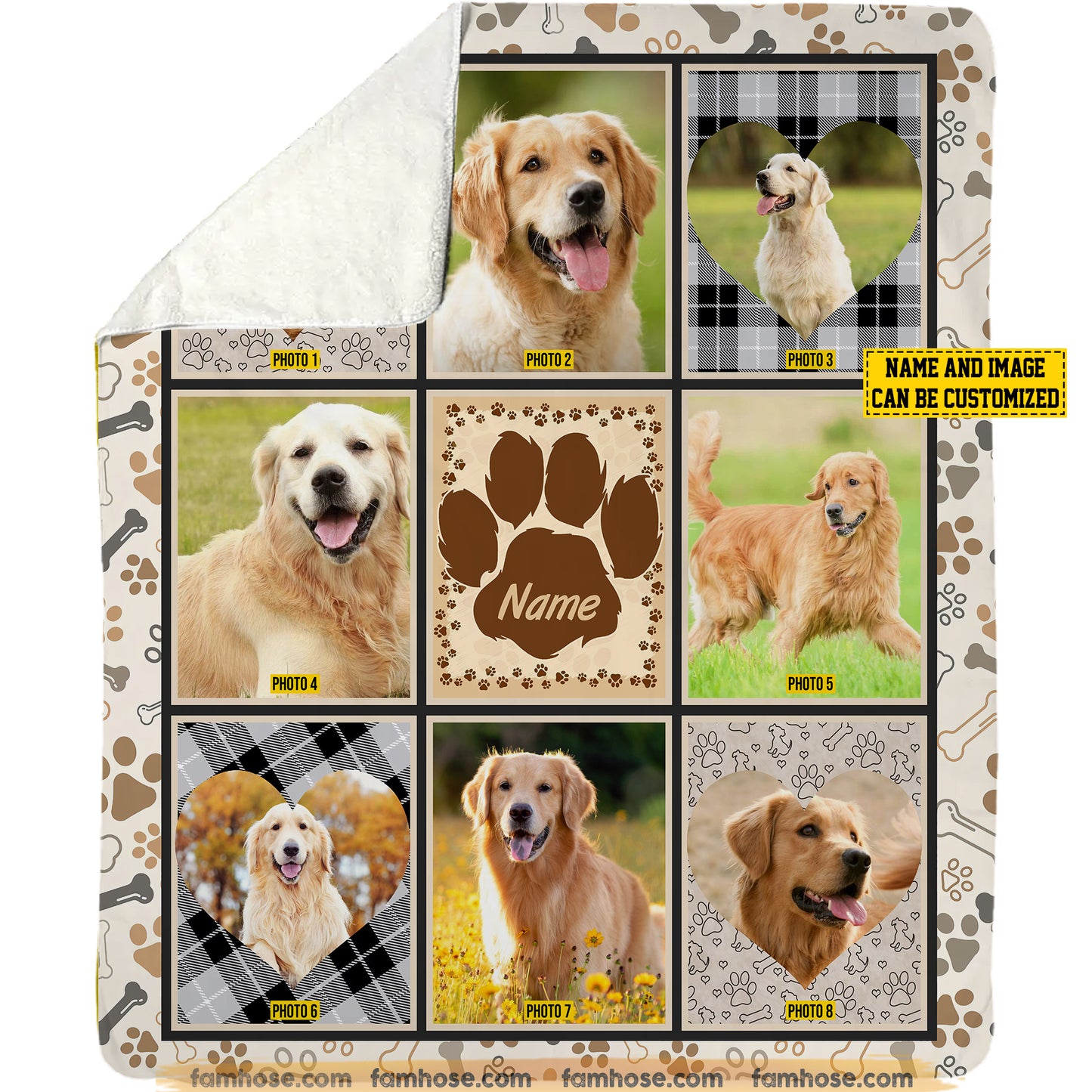 Personalized Photos Of Dog Pet Photo Fleece Blanket, Custom Dog Name Woven Blanket, Sherpa Blanket Gift For Dog Lovers
