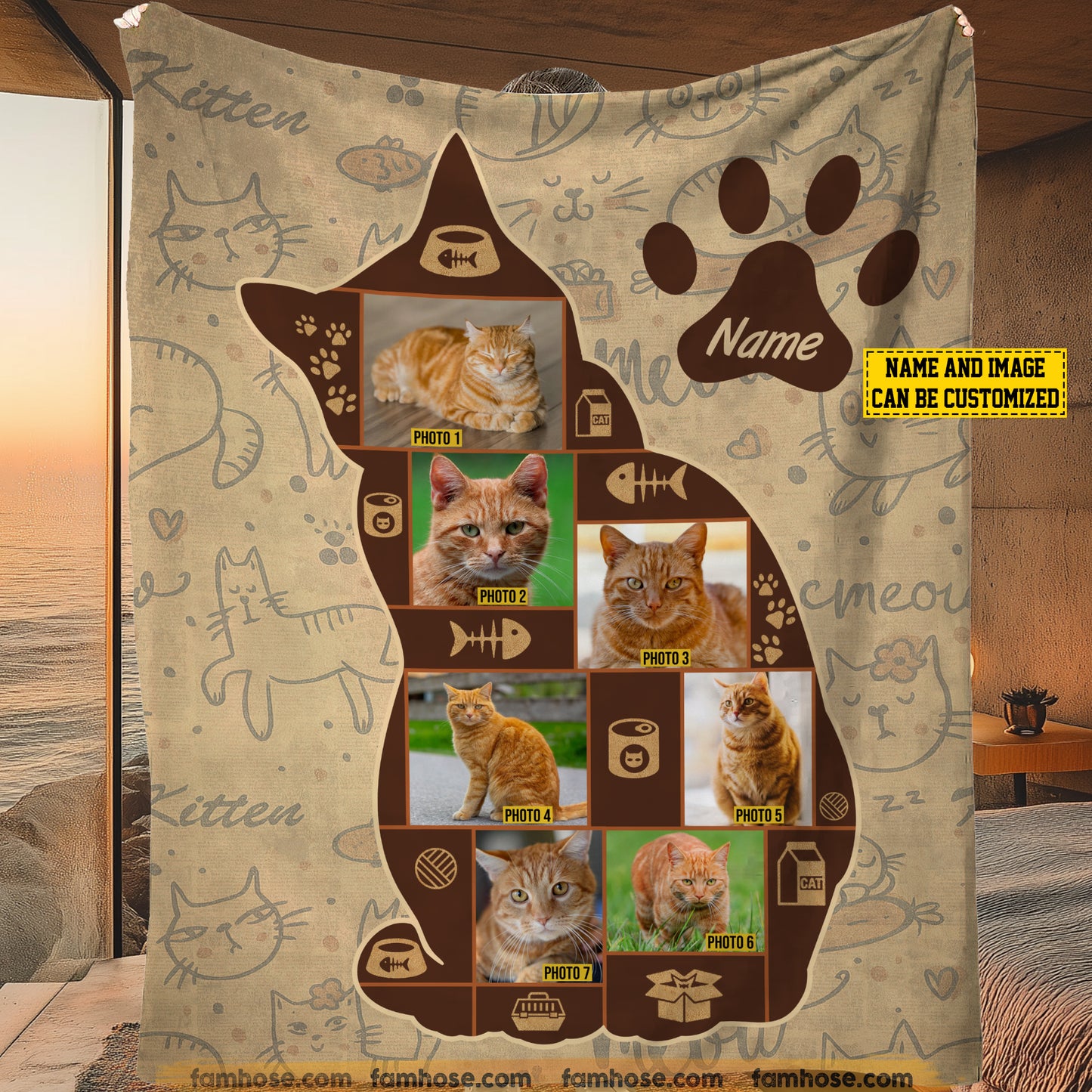 Personalized Photos Of Cat Fleece Blanket, Custom Cat Name Woven Blanket, Sherpa Blanket Gift For Cat Lovers