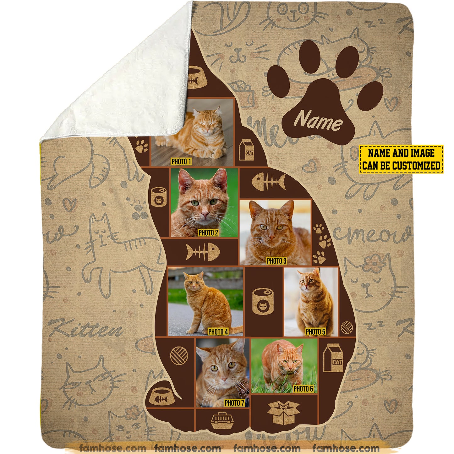 Personalized Photos Of Cat Fleece Blanket, Custom Cat Name Woven Blanket, Sherpa Blanket Gift For Cat Lovers