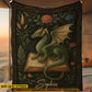 Personalized Dragon & Book Fleece Blanket, Green Dragon On Book Woven Blanket, Sherpa Blanket Gift For Dragon Lovers, Book Lovers