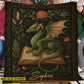 Personalized Dragon & Book Fleece Blanket, Green Dragon On Book Woven Blanket, Sherpa Blanket Gift For Dragon Lovers, Book Lovers