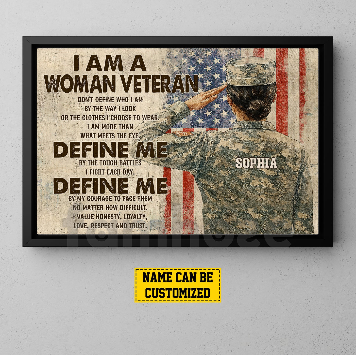 Personalized Veterans Day Canvas Painting, I Am A Woman Veteran Wall Art Decor, Poster Gift For Former Soldiers