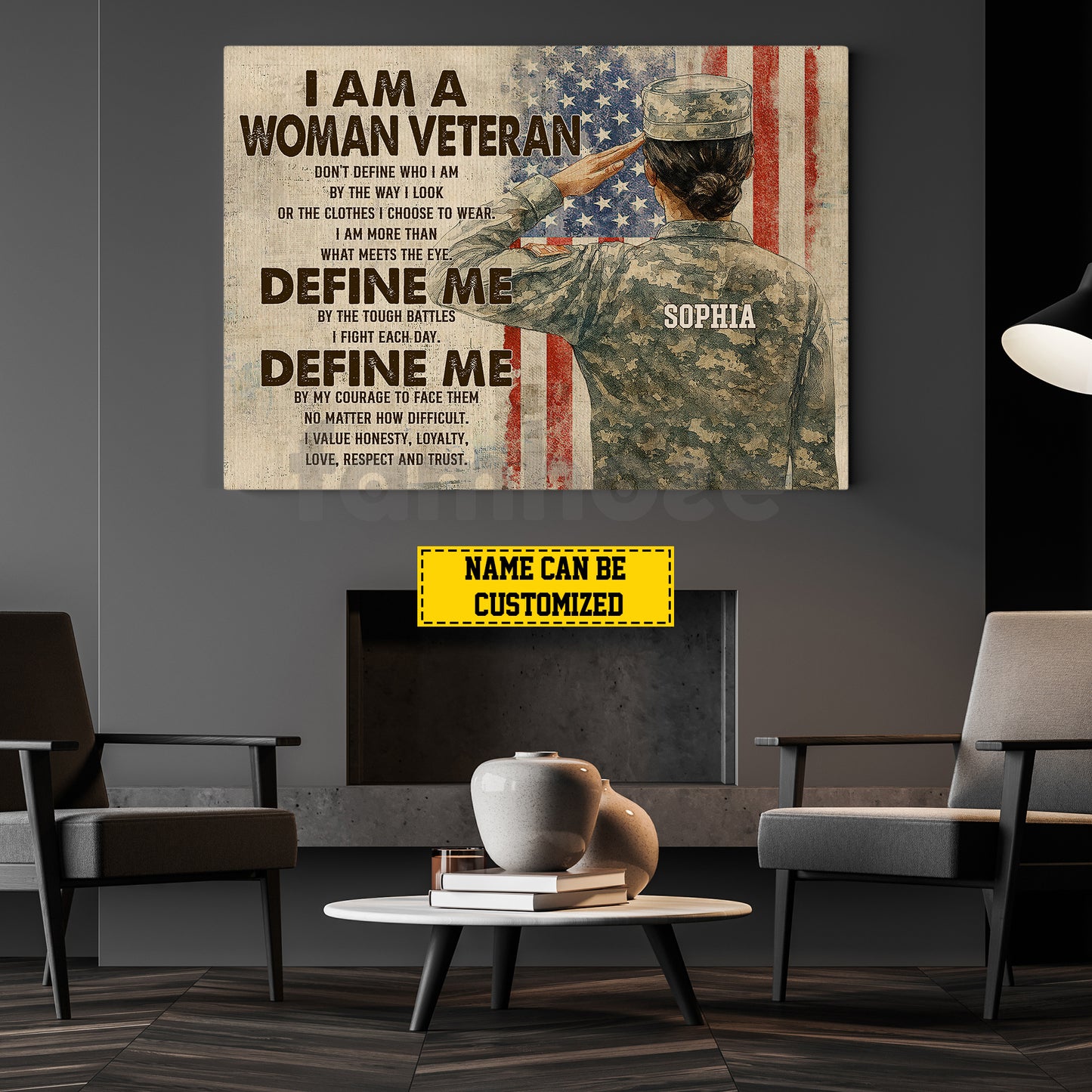 Personalized Veterans Day Canvas Painting, I Am A Woman Veteran Wall Art Decor, Poster Gift For Former Soldiers