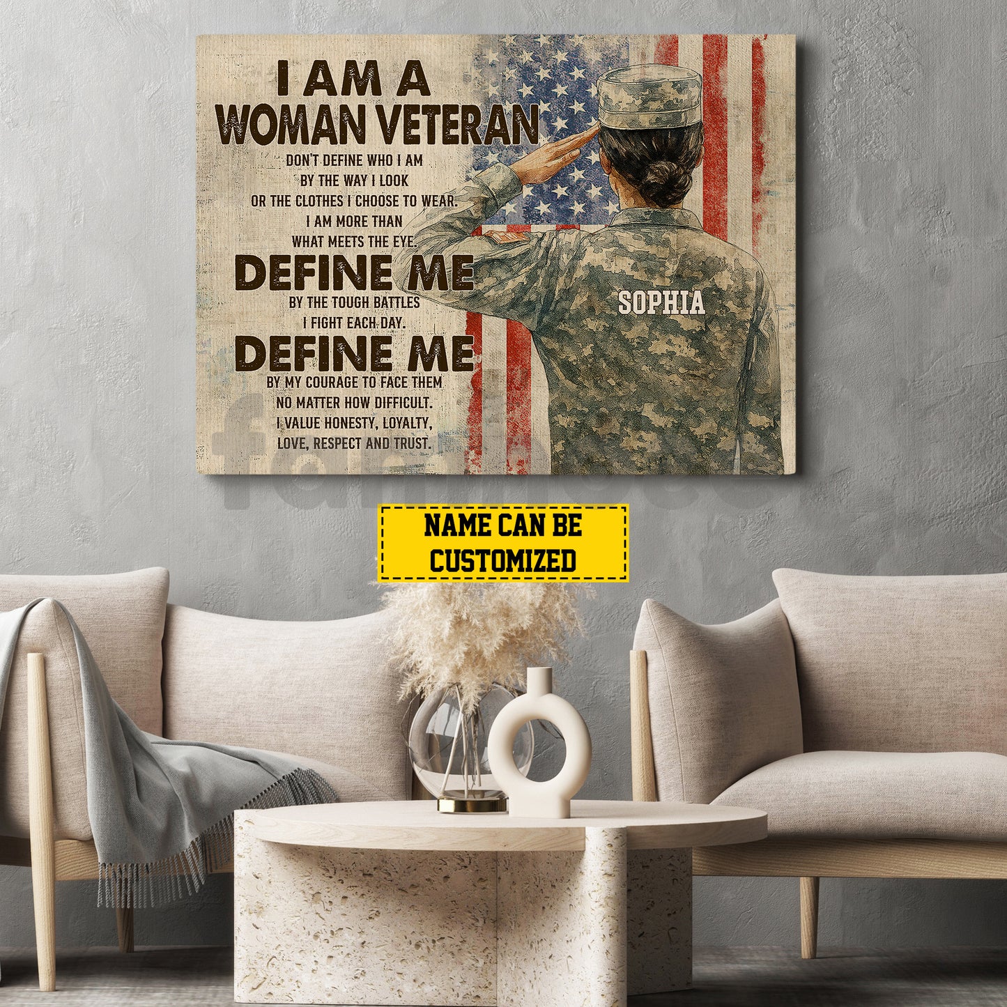 Personalized Veterans Day Canvas Painting, I Am A Woman Veteran Wall Art Decor, Poster Gift For Former Soldiers