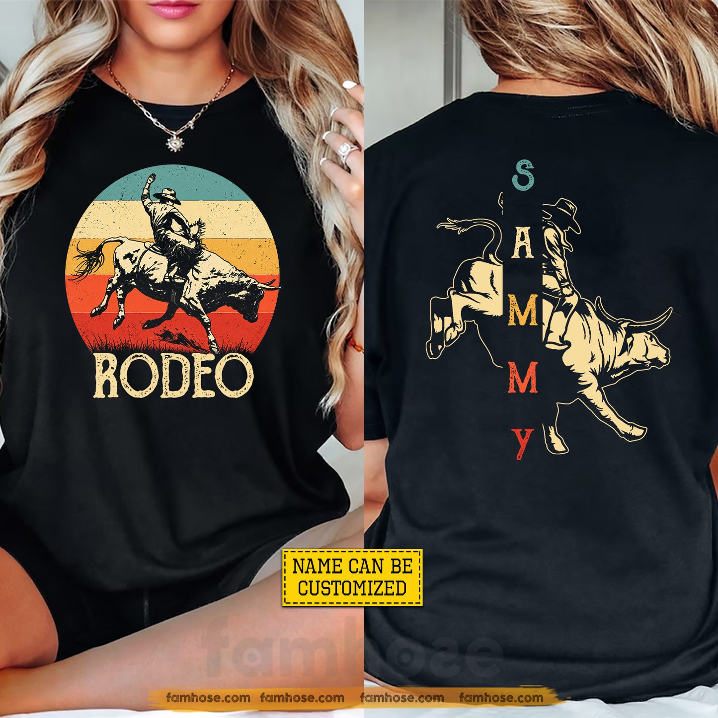 Personalized Cowboy Bull Riding Two-sided T-shirt, Rodeo Tees Gift For Cowboys, Bull Riding Lover